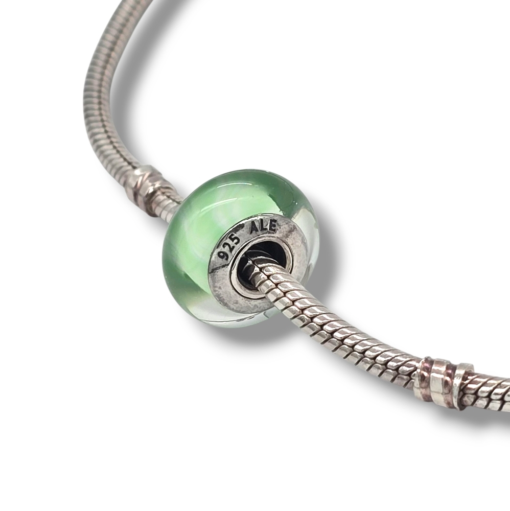 PANDORA Light Aqua/Green Candy Stripes Murano Glass Bead Charm S925 Retired - Picture 7 of 16